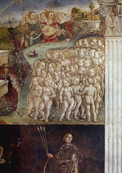 Alegoría del mes de mayo, (detalle) del triunfo de Apolo, niños desnudos y nueve musas. Fresco de Francesco del Cossa, Palacio Schifanoia, Salone dei Mesi, Ferrara de Francesco del Cossa