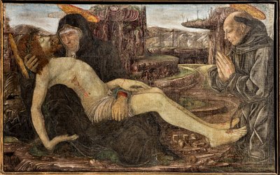 Lamentación con cliente representado como San Francisco, por Francesco del Cossa de Francesco del Cossa