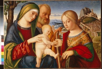 Le mariage mystique de Sainte Catherine - Peinture de Francesco di Bernardo de Vecchi Santacroce (1505-1545), huile sur toile, 47,5x67 cm - El matrimonio místico de Santa Catalina, Óleo sobre lienzo de Francesco di Bernardo de Vecchi Santacroce - Estado A  de Francesco di Bernardo de Vecchi Santacroce
