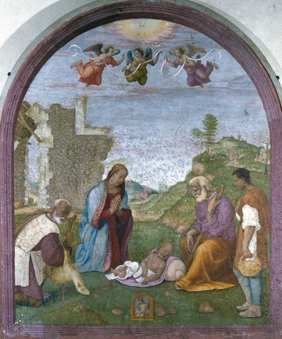Adoración de los pastores (fresco) de Francesco di Cristofano Franciabigio