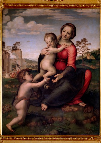 Virgen con niño y San Juan Bautista de Francesco di Cristofano Franciabigio