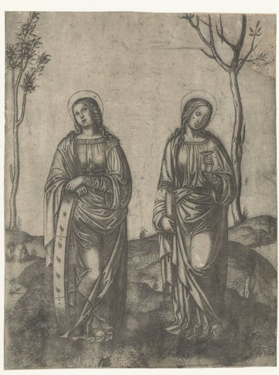 Santa Catalina con una rueda rota y Lucía con los ojos en un plato de Francesco di Francia (attributed to)