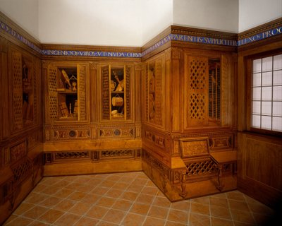 Studiolo del Palacio Ducal de Gubbio, c.1478-82 (nogal, haya, palisandro, roble y maderas frutales en base de nogal) de Francesco di Giorgio Martini