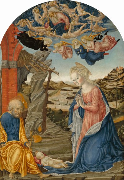 La Natividad, con Dios Padre Rodeado de Ángeles y Querubines de Francesco di Giorgio Martini