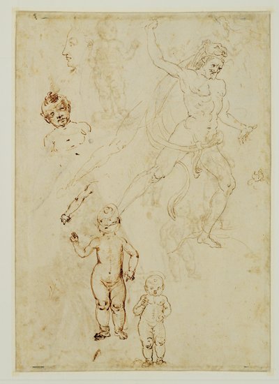 Hércules;tres niños;cabeza masculina girada a la izquierda ... de Francesco di Simone (attr. to)