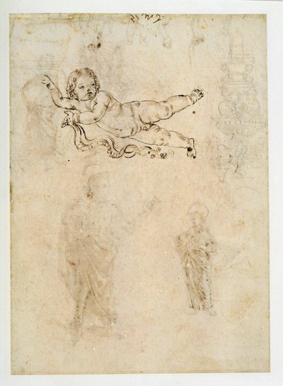 Estudio de un niño;un adorno esculpido;una arpía ... de Francesco di Simone (attr. to)