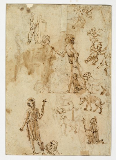 Dos hombres conversando, uno de ellos llevando perros con correa ... de Francesco di Simone (attr. to)