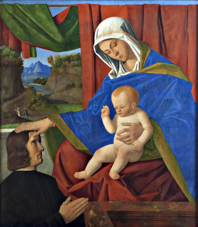 La Virgen con el Niño y un donante (óleo sobre tabla) de Francesco di Simone da Santacroce
