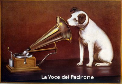Publicidad italiana para “La voz de mi maestro”. de Francis (after) Barraud