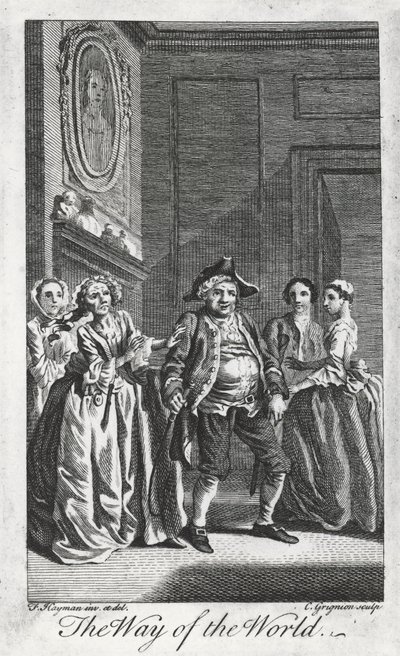 Escena de The Way of the World, de William Congreve (1670-1729), grabado por Charles Grignon a partir de un dibujo de Francis Hayman en Lincoln