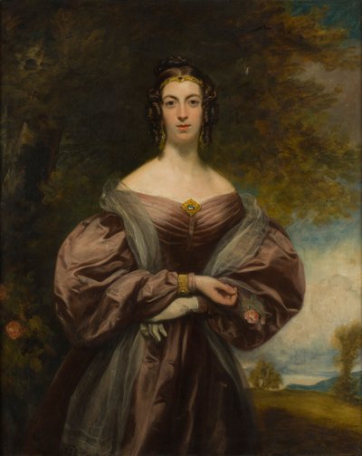 Retrato de tres cuartos de Jessie Duff sosteniendo una rosa (óleo sobre lienzo) de Francis (follower of) Grant
