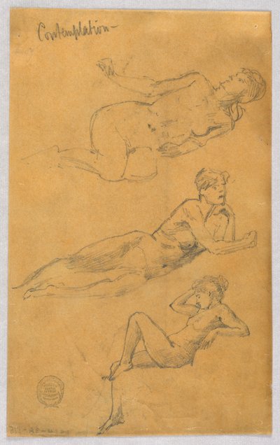Tres bocetos de desnudos femeninos de Francis Augustus Lathrop