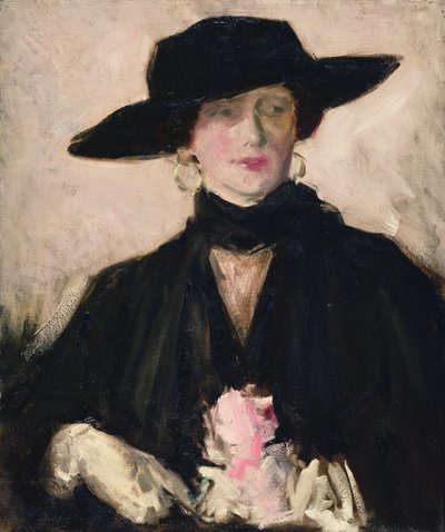 La dama del sombrero negro (óleo sobre lienzo) de Francis Campbell Boileau Cadell