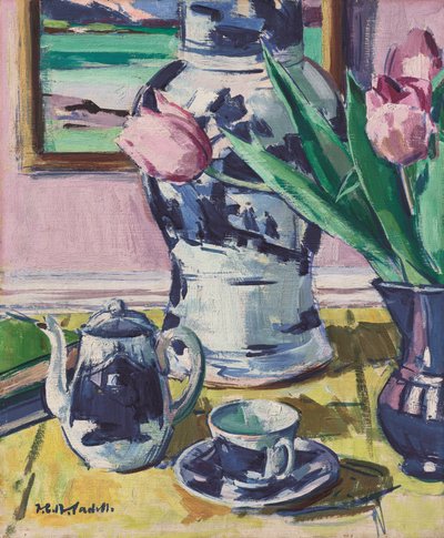 Naturaleza muerta con tulipanes e Iona de Francis Campbell Boileau Cadell
