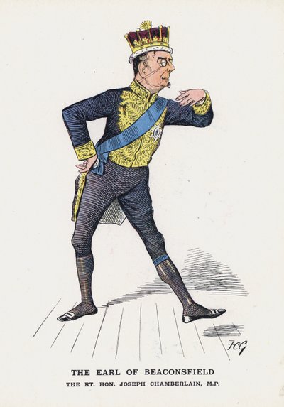 El Conde de Beaconsfield, Rt Hon Joseph Chamberlain (litografía en color) de Francis Carruthers Gould