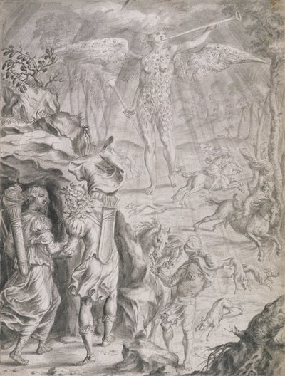 Dido y Eneas refugiándose en una cueva de Francis Cleyn