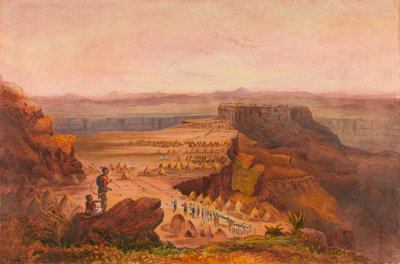 Magdala, vista desde Selassie, con vistas al campamento del ejército del rey Teodoro en la meseta de Salamji, Abisinia de Francis Cornelius James