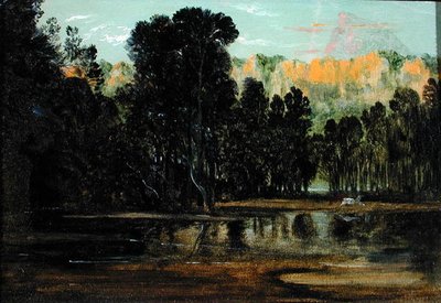 Un paisaje boscoso al atardecer de Francis Danby