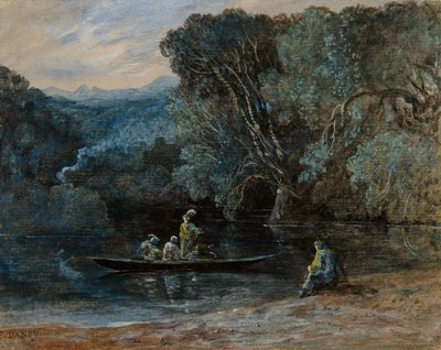 Escena de río con barco y figuras, c.1825 de Francis Danby