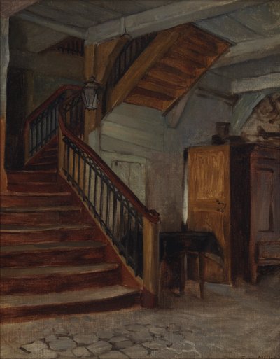 Interior de una habitación con escalera de caracol, finales del siglo XIX-principios del siglo XX de Francis Davis Millet