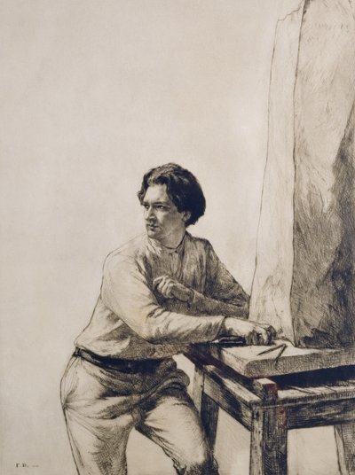 Retrato de Jacob Epstein (1880-1959) 1909 (punta seca en tinta marrón oscura) de Francis Dodd