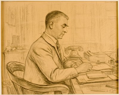 The Superintendent, Birtley (Leonard S. Flatman) (crayón y lápiz sobre papel buff) de Francis Dodd