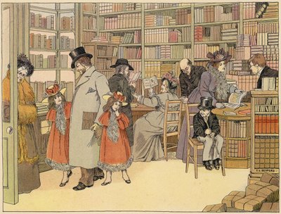 Libro de tiendas de Bedford: Bookseller (litografía en color) de Francis Donkin Bedford