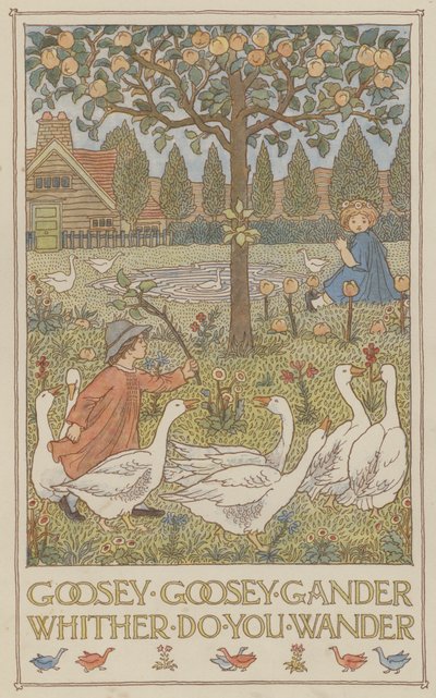Goosey goosey gander whither do you wander (litografía en color) de Francis Donkin Bedford