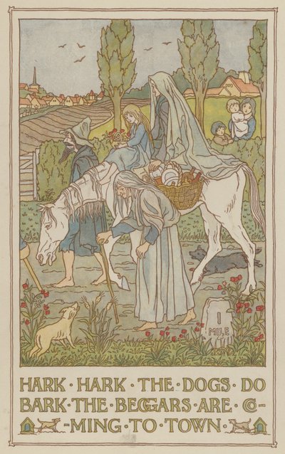 Hark hark the dogs do bark the beggars are coming to town (litografía en color) de Francis Donkin Bedford