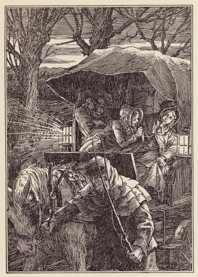 Ilustración de El grillo en la chimenea de Charles Dickens (litografía en color) de Francis Donkin Bedford