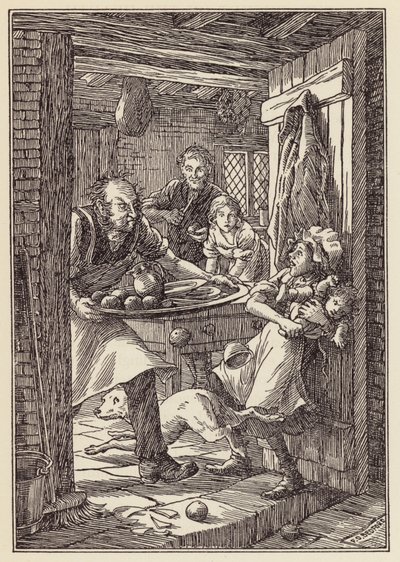 Ilustración de El grillo en la chimenea de Charles Dickens (litografía en color) de Francis Donkin Bedford