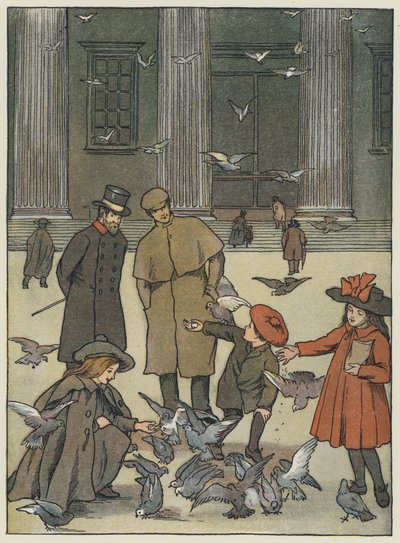 Londres: The Museum Pigeons (litografía en color) de Francis Donkin Bedford