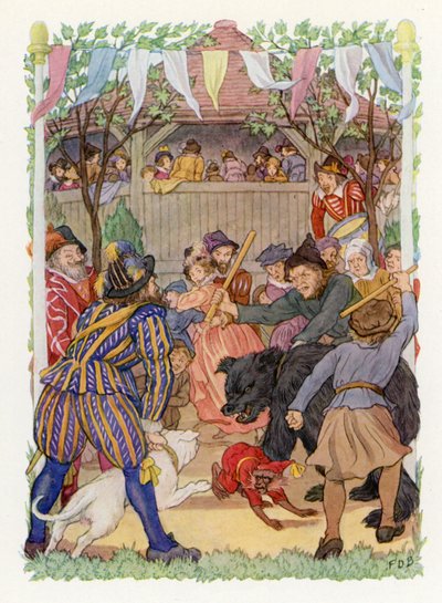 Merrie England: Baiting the Bear (litografía en color) de Francis Donkin Bedford