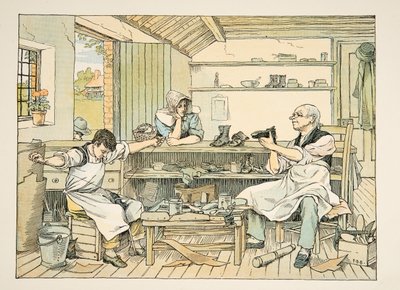 El zapatero, de Four and Twenty Toilers, pub. 1900 (litografía en color) de Francis Donkin Bedford