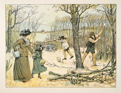 El leñador, de Four and Twenty Toilers, pub. 1900 (litografía en color) de Francis Donkin Bedford