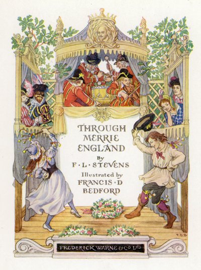 Ilustración de la portada de Through Merrie England (litografía en color) de Francis Donkin Bedford