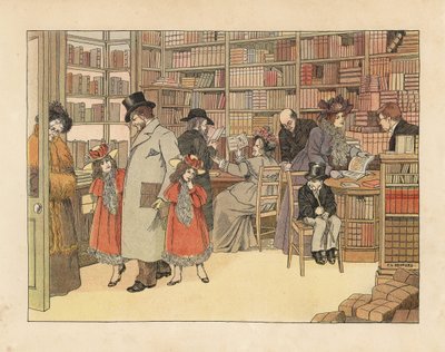 Clientes victorianos en una librería. Cromolitografía según una ilustración de Francis Dorkin Bedford de la obra de Edward Verrall Lucas The Book of Shops, Grant Richards, Londres. de Francis Donkin Bedford