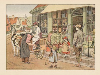 Familia victoriana en Henry Hoop, el ferretero del pueblo. Cromolitografía según una ilustración de Francis Donkin Bedford de The Book of Shops de Edward Verrall Lucas. de Francis Donkin Bedford