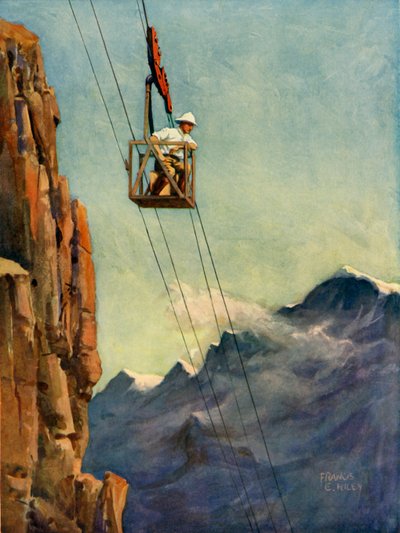 Ingenieros trabajando en un teleférico de montaña de Francis E Hiley