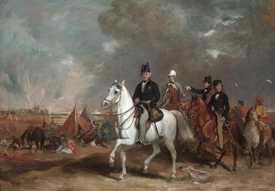 El Vizconde Hardinge, Gobernador General de la India, acompañado por sus dos hijos y el Coronel Wood, en el campo de batalla de Ferozeshah de Francis Grant