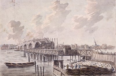 Construcción del Puente Blackfriars, Londres, c. 1762 de Francis Grose