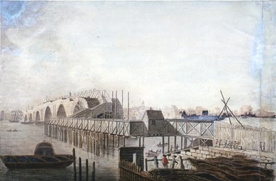 Vista del puente temporal en Blackfriars, Londres, 1762 de Francis Grose