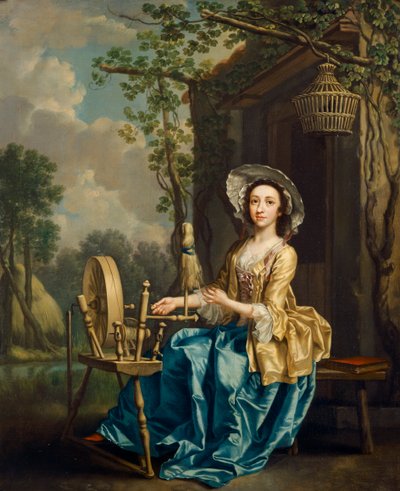 Muchacha en una rueca (óleo sobre lienzo) de Francis Hayman