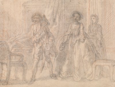 Escena de una obra de teatro, posiblemente "El marido sospechoso" de Benjamin Hoadley de Francis Hayman