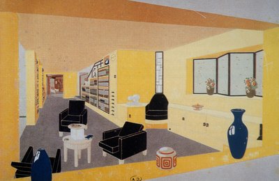 Perspectiva Fumoir para Amdassade Francoise, de Francis Jourdain (1876-1958), presentada en la Exposición Internacional de Artes Decorativas de París, en 1925, Francia, Siglo XX de Francis Jourdain