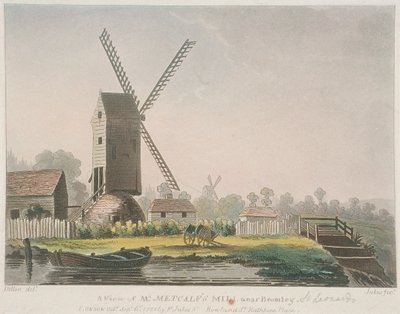 Vista del molino del Sr. Metcalf cerca de Bromley, Bow, Poplar, Londres de Francis Jukes
