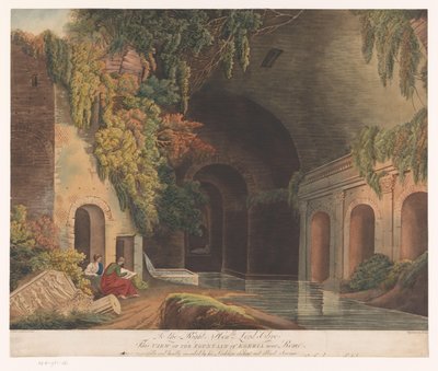 Dos artistas en el Ninfeo de Egeria en el Parque Caffarella cerca de Roma Vista de la Fuente de Egeria cerca de Roma (título sobre objeto) de Francis Jukes