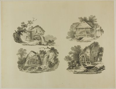 Ruedas de molino cerca de Abergele, Denbigh, Whitby, Richmond de Francis Nicholson