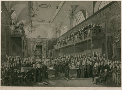 Interior de la Cámara de los Lores, Westminster, Londres, durante la importante investigación en 1820 de Francis Phillip Stephanoff
