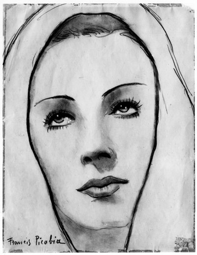 Rostro de mujer con velo, de Francis Picabia (1879-1953); lápiz de grafito y acuarela sobre papel. de Francis Picabia